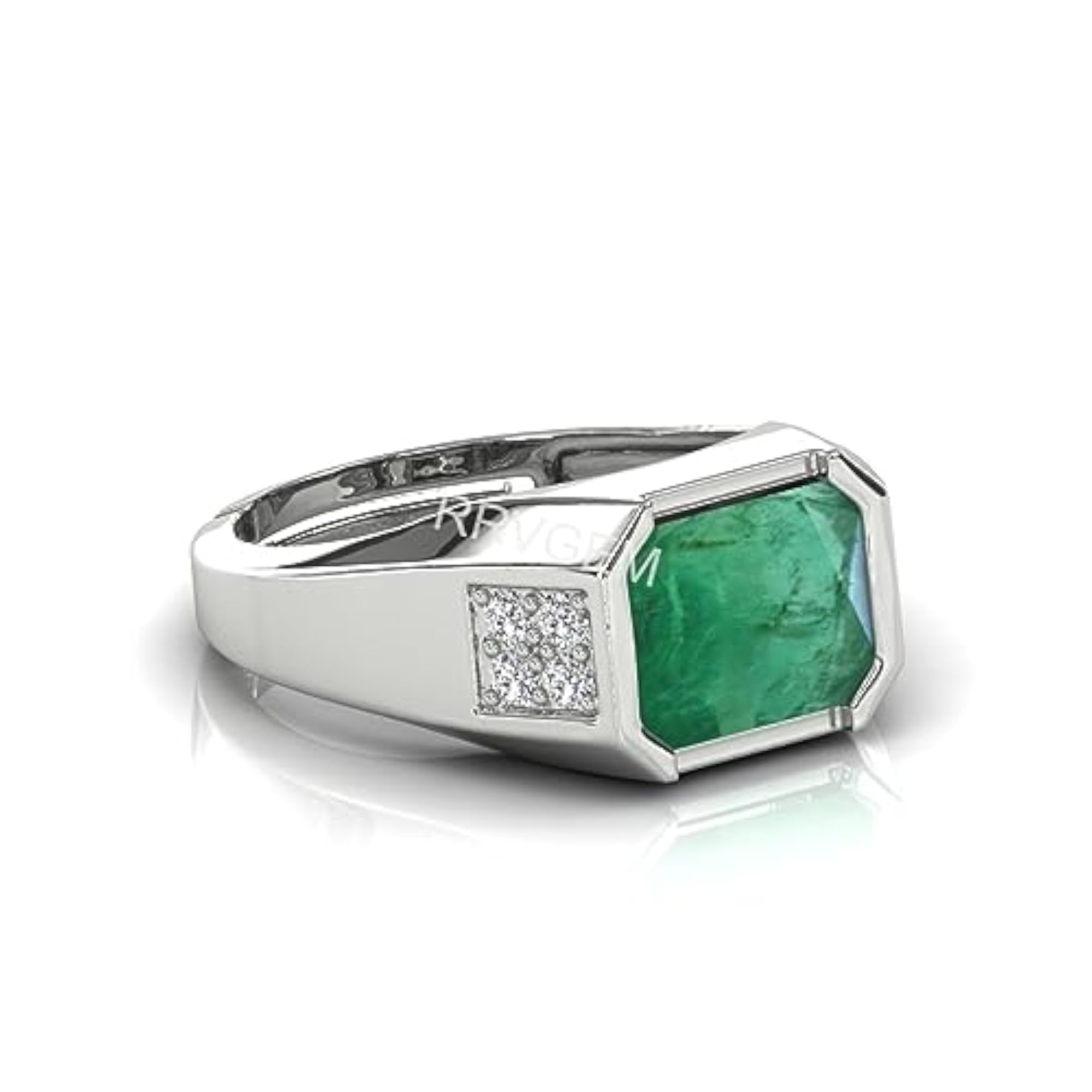 Certified Unheated Natural Emerald Silver Plated Adjustable Ring, 10.00 Ratti